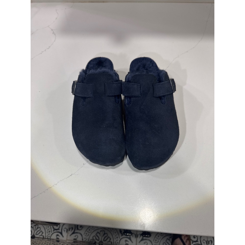 Birkenstock Boston Shearling Suede Clogs Midnight Navy Blue Mules 37 L6 M4
